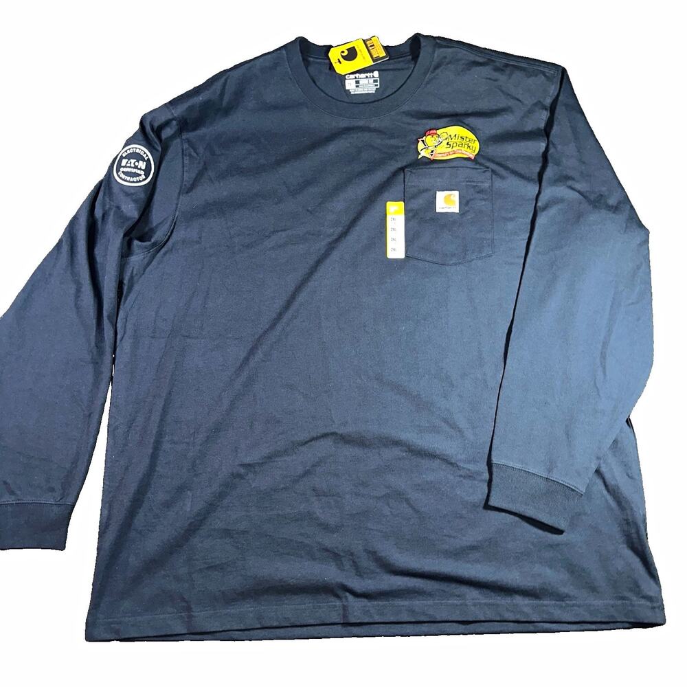 Carhartt Mens Pocket Tee Loose Fit Long Sleeve Blue 2XL Mister Sparky Logo